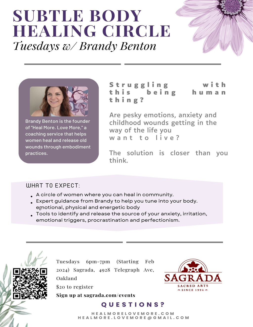 Sagrada Sacred Arts Join our Healing Circle on Tuesdays with Brandy Benton promotion flier on Digifli com