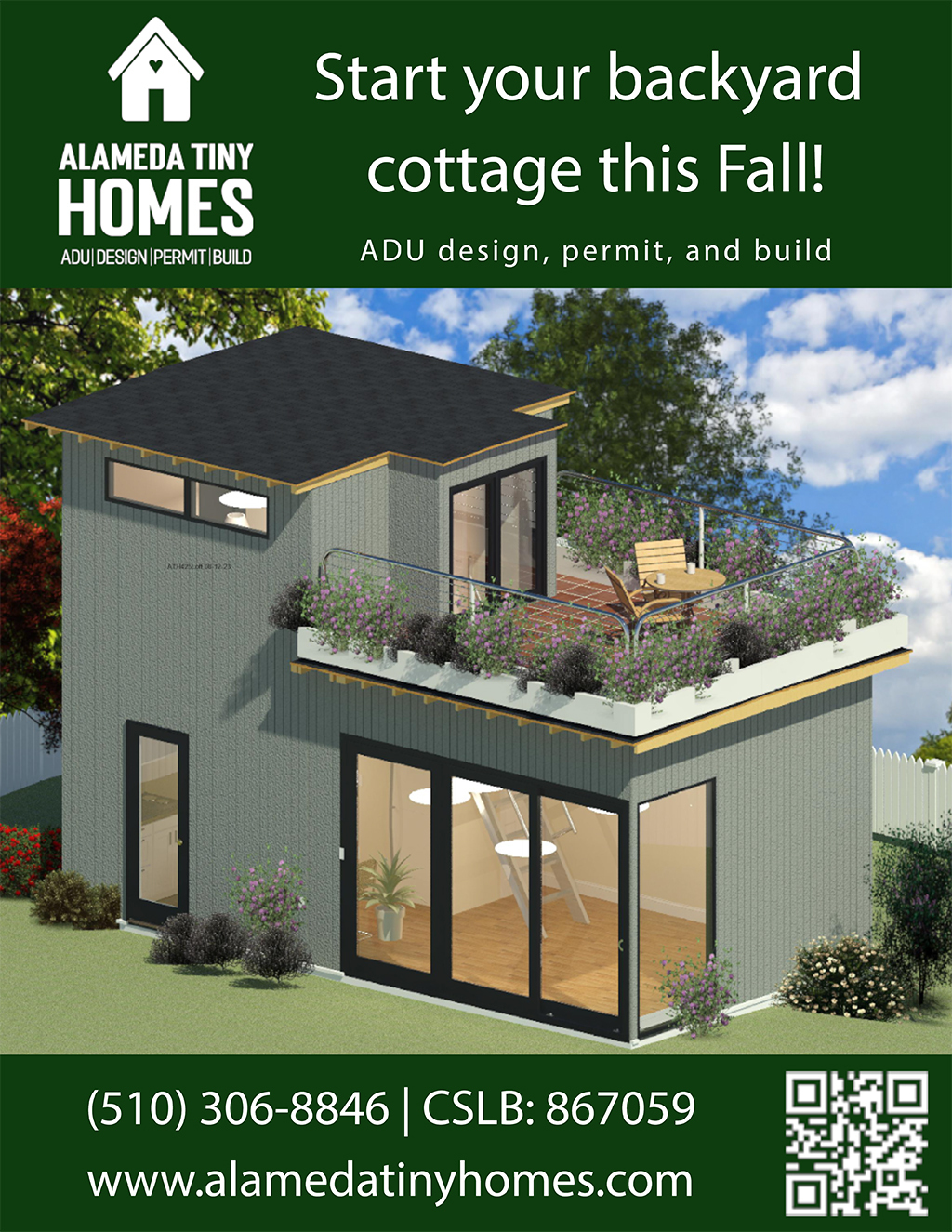 Alameda Tiny Homes Start Your Backyard Oasis this Fall with Alameda Tiny Homes promotion flier on Digifli com