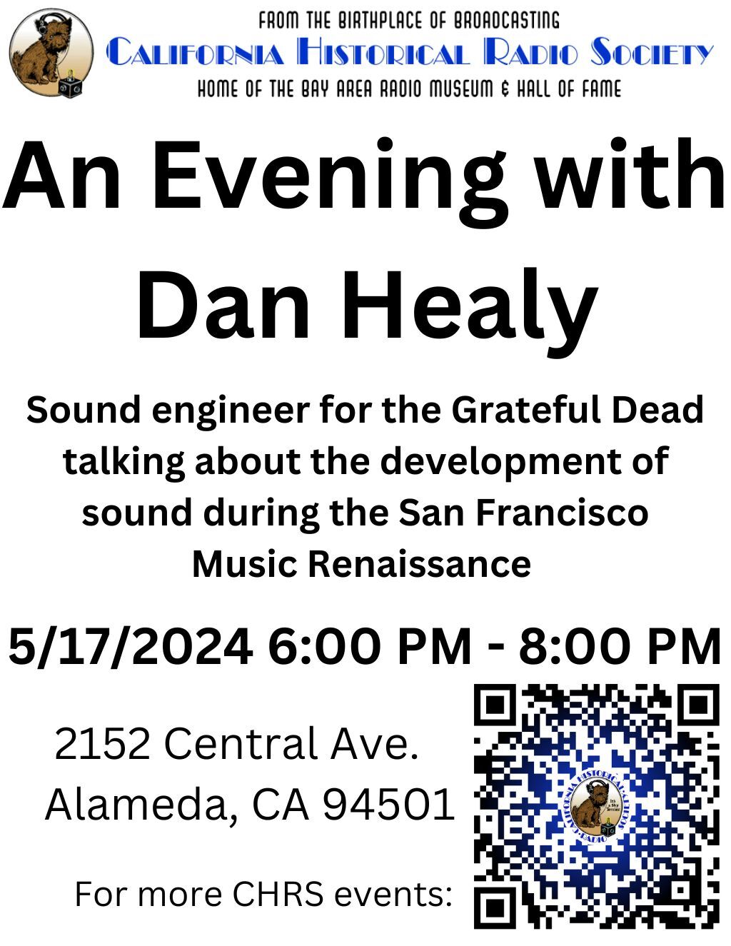 California Historical Radio Society FROM THE BIRTHPLACE OF BROADCASTING  AN EVENING WITH DAN HEALY promotion flier on Digifli com