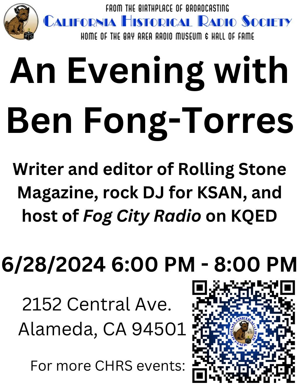 California Historical Radio Society An Evening with Ben Fong Torres  Celebrating California Radio History promotion flier on Digifli com