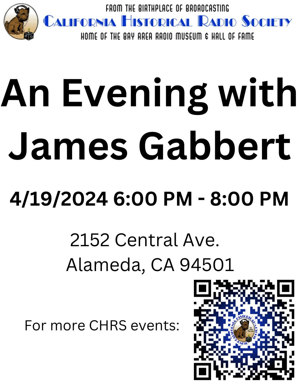 California Historical Radio Society An Evening with James Gabbert at the California Historical Radio Society promotion flier on Digifli com