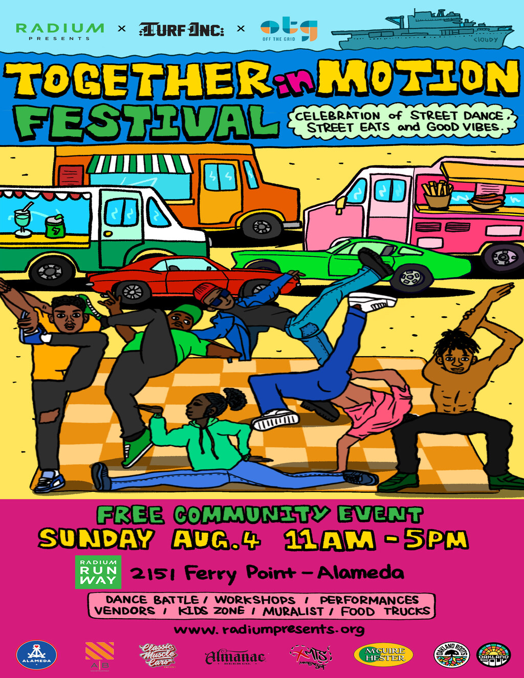 Radium Runway Get Ready for the Together in Motion Festival  Dance  Food  and Fun in Alameda  promotion flier on Digifli com