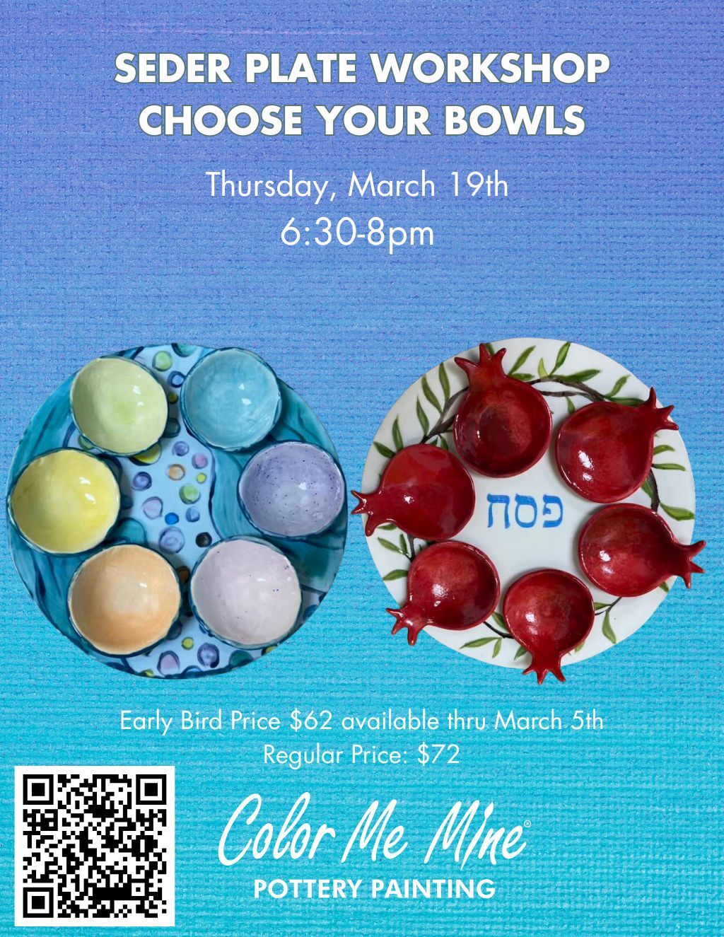 Color Me Mine of Alameda Color Me Mine of Alameda Seder Plate Workshop promotion flier on Digifli com