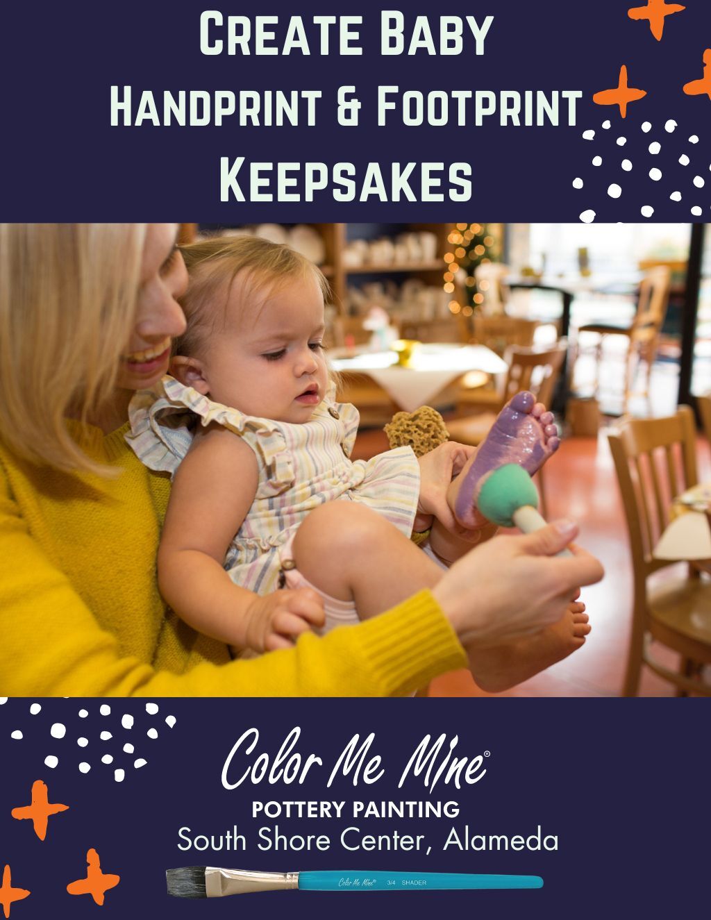 Color Me Mine Get Artsy with Your Baby  Handprint   Footprint Keepsakes  promotion flier on Digifli com