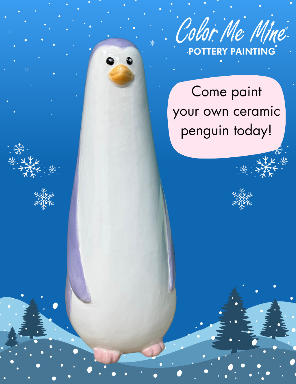 Color Me Mine of Alameda Color Me Mine of Alameda  Ceramic Penguin Painting Event promotion flier on Digifli com