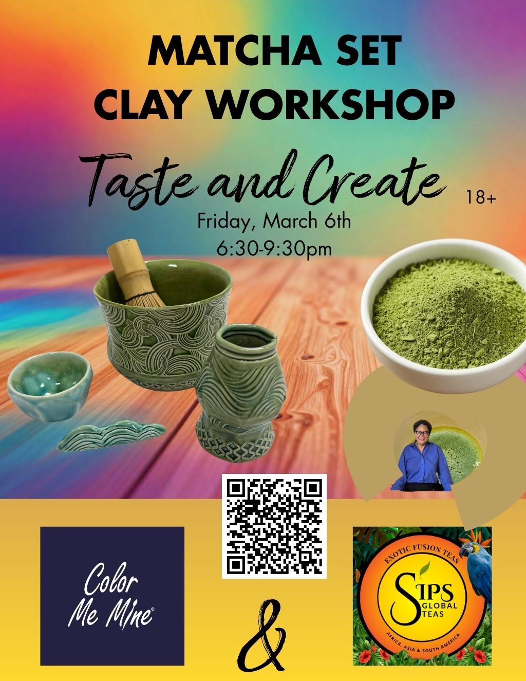 Color Me Mine of Alameda Color Me Mine Alameda  Matcha Set Clay Workshop promotion flier on Digifli com