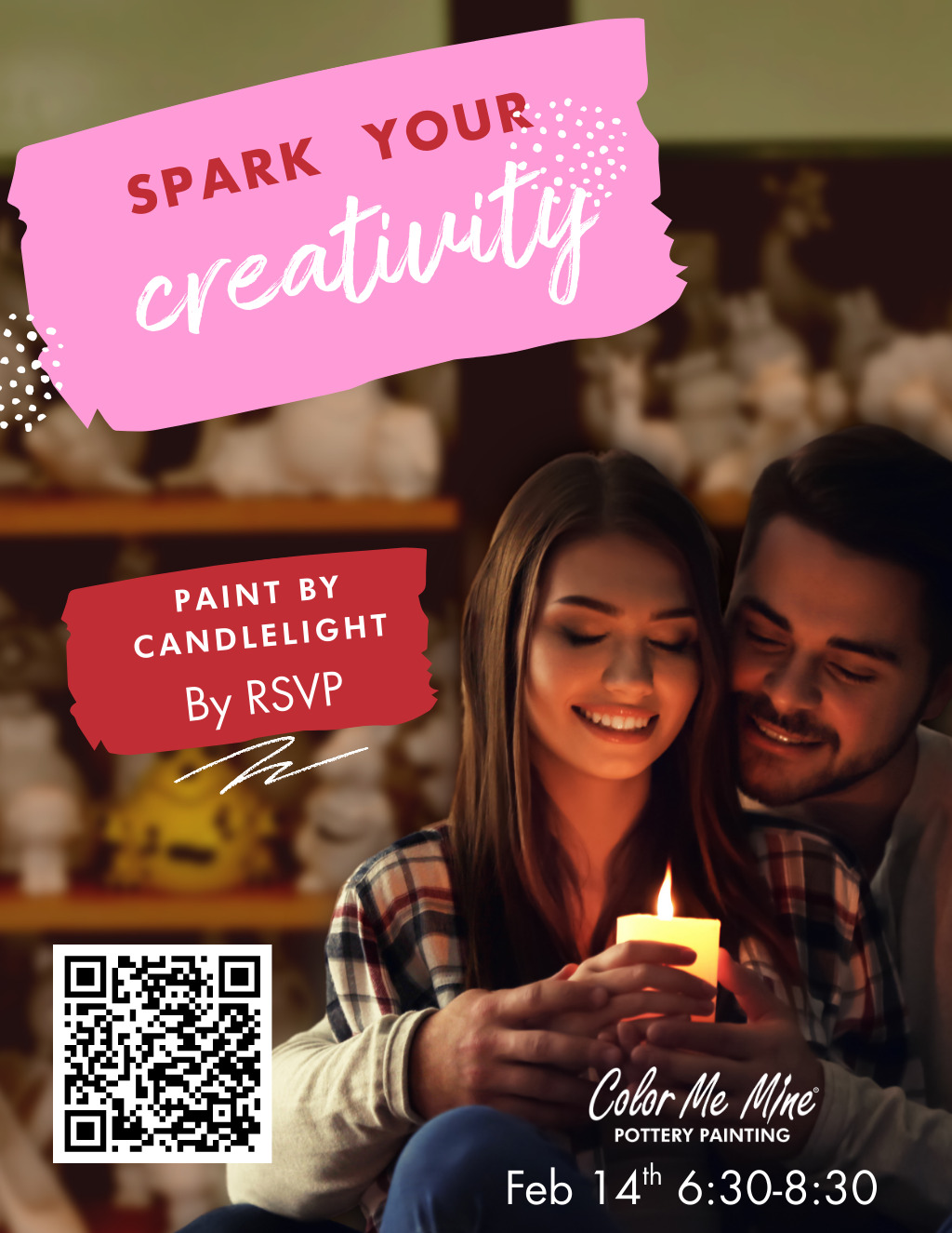 Color Me Mine of Alameda Color Me Mine  Alameda   Candlelight Pottery Painting Event promotion flier on Digifli com