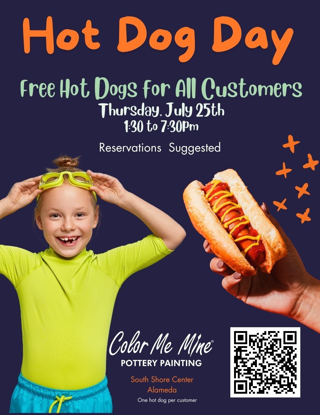 Color Me Mine Get Ready for Hot Dog Day at Color Me Mine  promotion flier on Digifli com