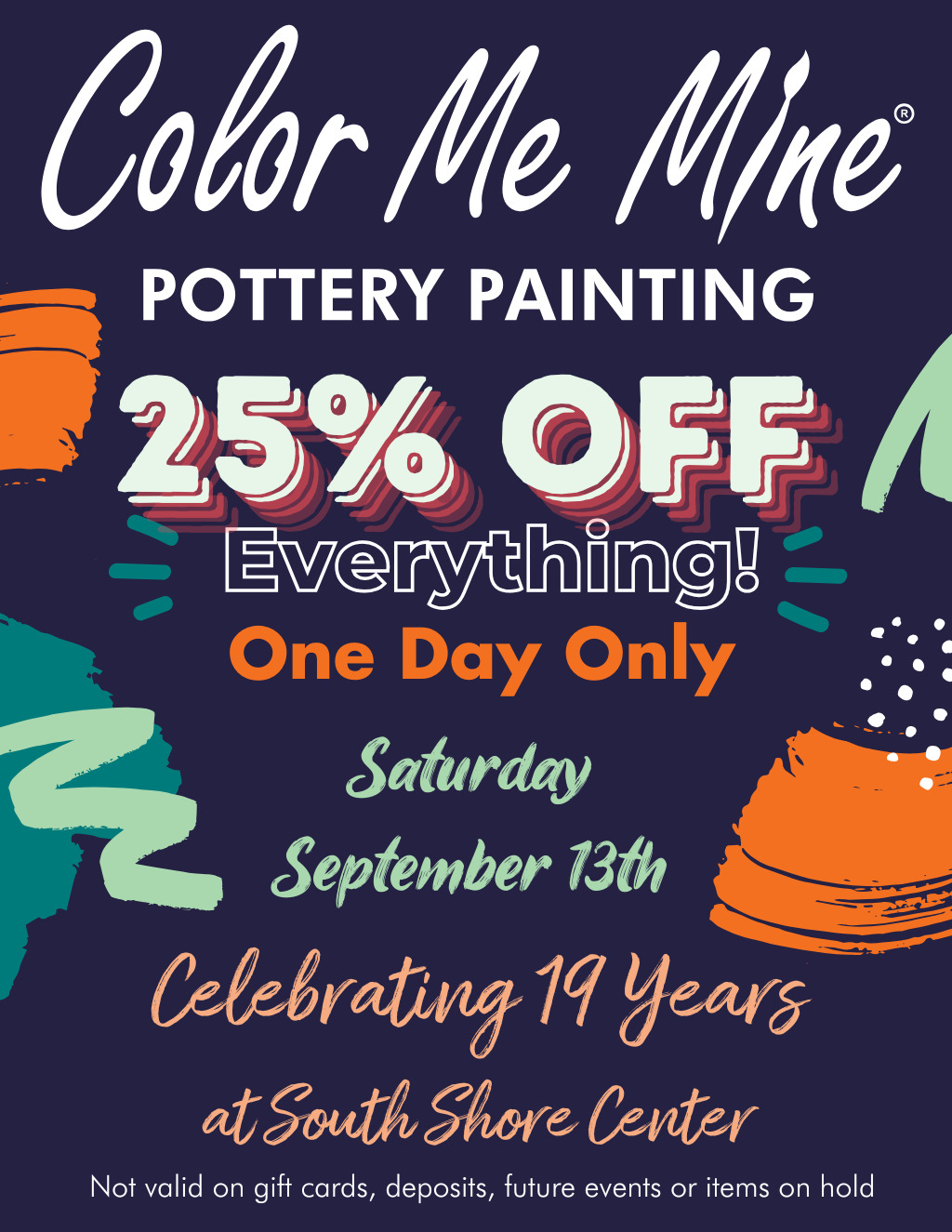 Color Me Mine South Shore Center  Alameda promotion flier on Digifli com