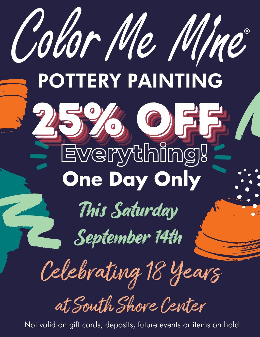 Color Me Mine Paint   Party  Celebrate 18 Fabulous Years at Color Me Mine  Alameda  promotion flier on Digifli com