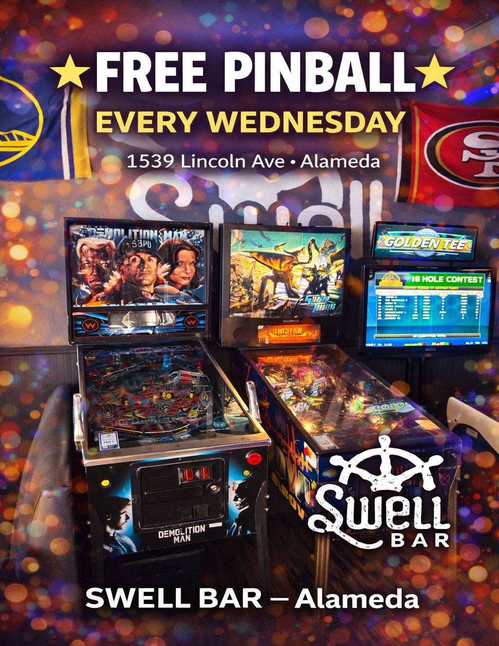  Swell Bar   Alameda  Free Pinball Event promotion flier on Digifli com