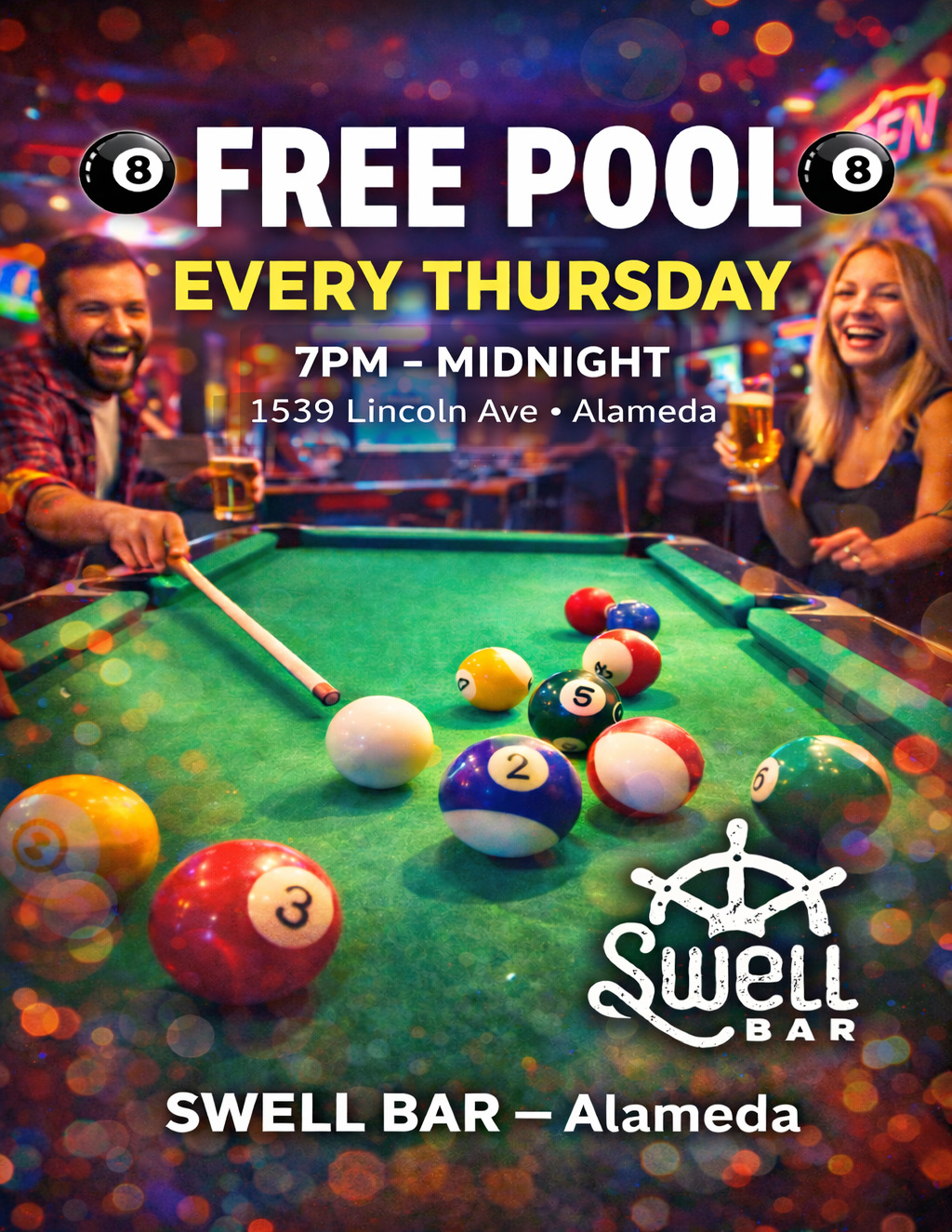  Swell Bar  Alameda   Free Pool Event promotion flier on Digifli com