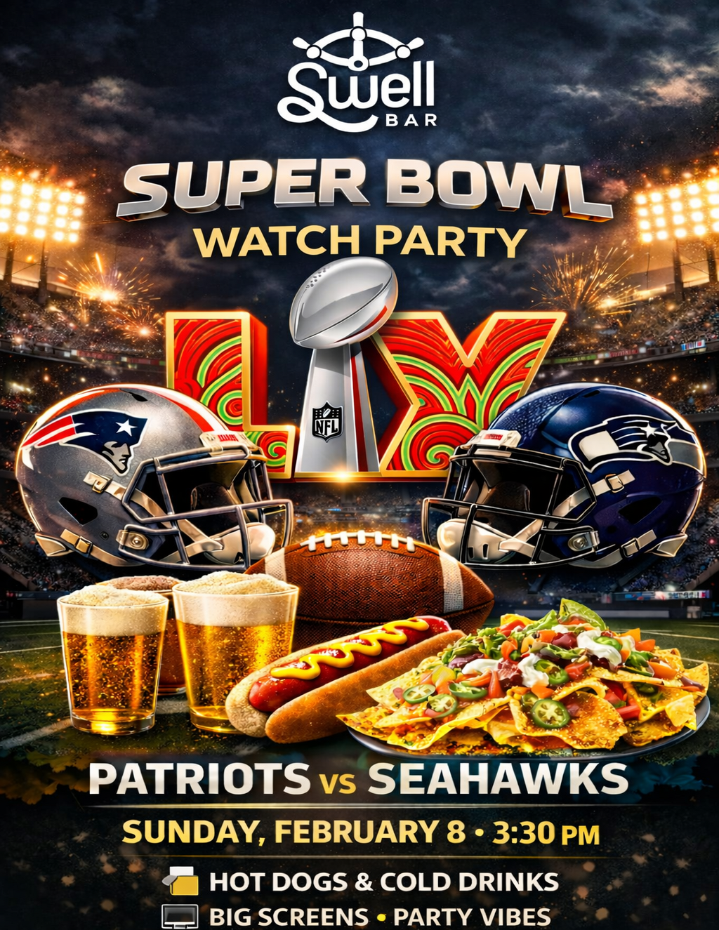  Swell Bar  Super Bowl Watch Party  City promotion flier on Digifli com