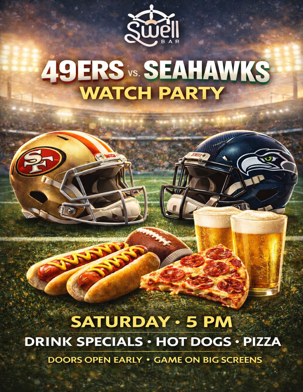  Swell Bar  San Francisco  49ers vs  Seahawks Watch Party promotion flier on Digifli com