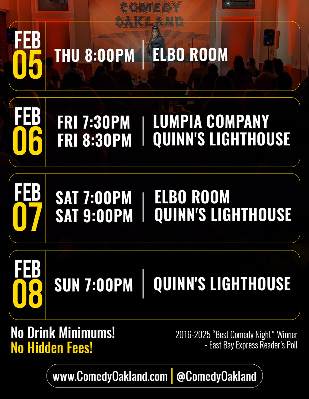 Comedy Oakland Comedy Shows at Elbo Room and Quinn s Lighthouse  Oakland promotion flier on Digifli com