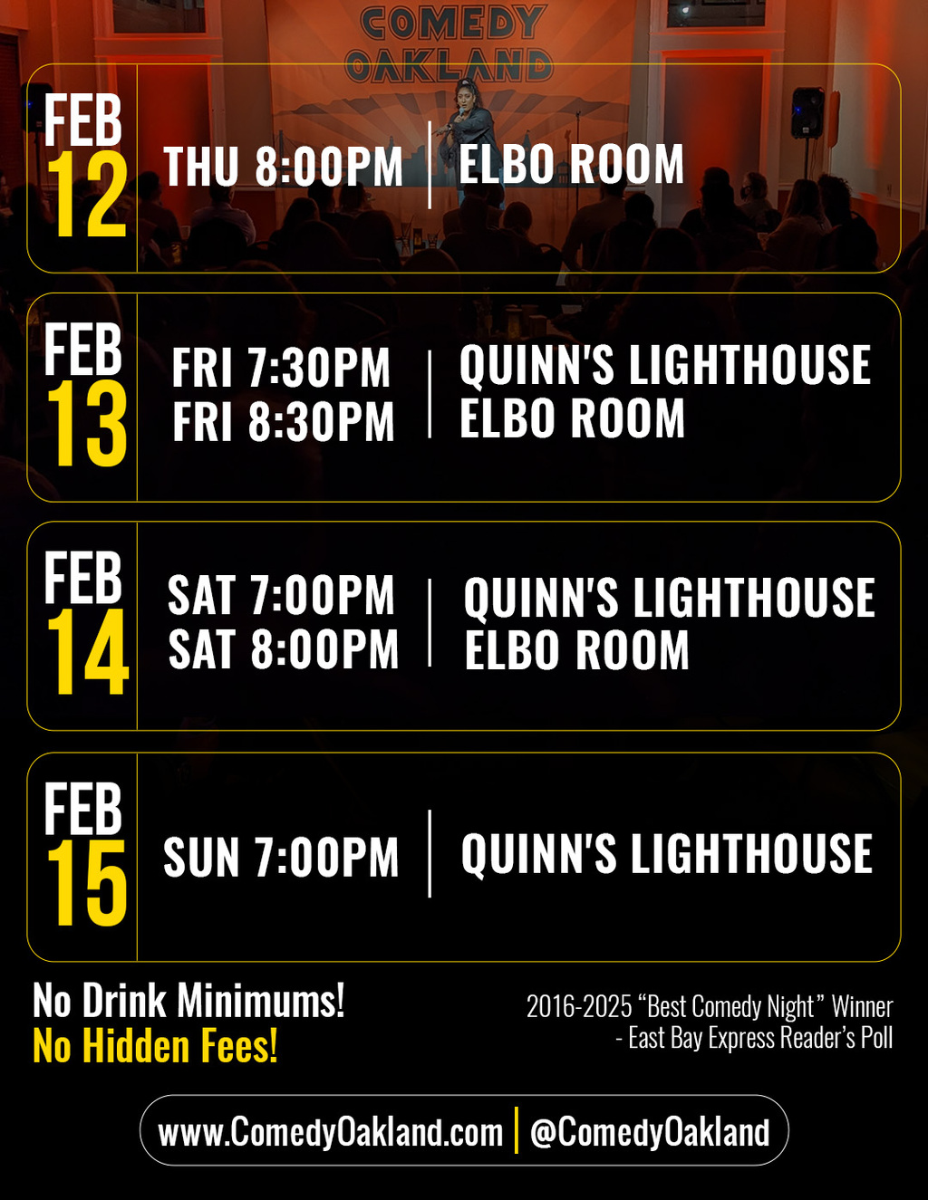 Comedy Oakland Comedy Events at Elbo Room and Quinn s Lighthouse  Oakland promotion flier on Digifli com