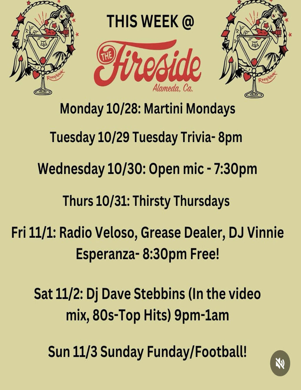 The Fireside Lounge Chill Vibes and Good Times at The Fireside Lounge  Alameda  promotion flier on Digifli com