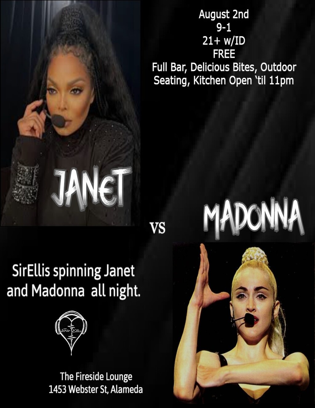 The Fireside Lounge Janet vs Madonna Night at The Fireside Lounge  promotion flier on Digifli com