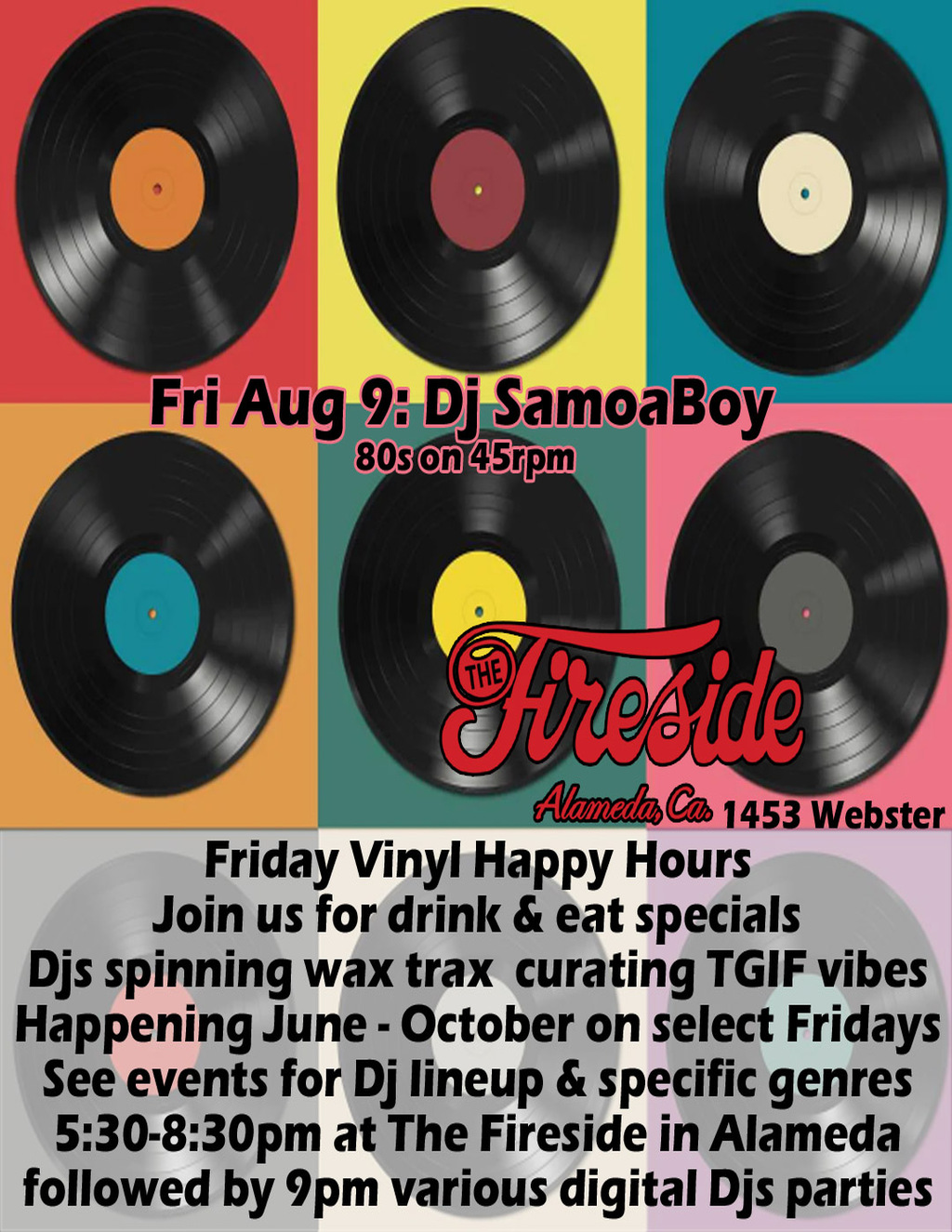 The Fireside Lounge Groove into the Weekend with Vinyl Happy Hours at The Fireside Lounge  promotion flier on Digifli com