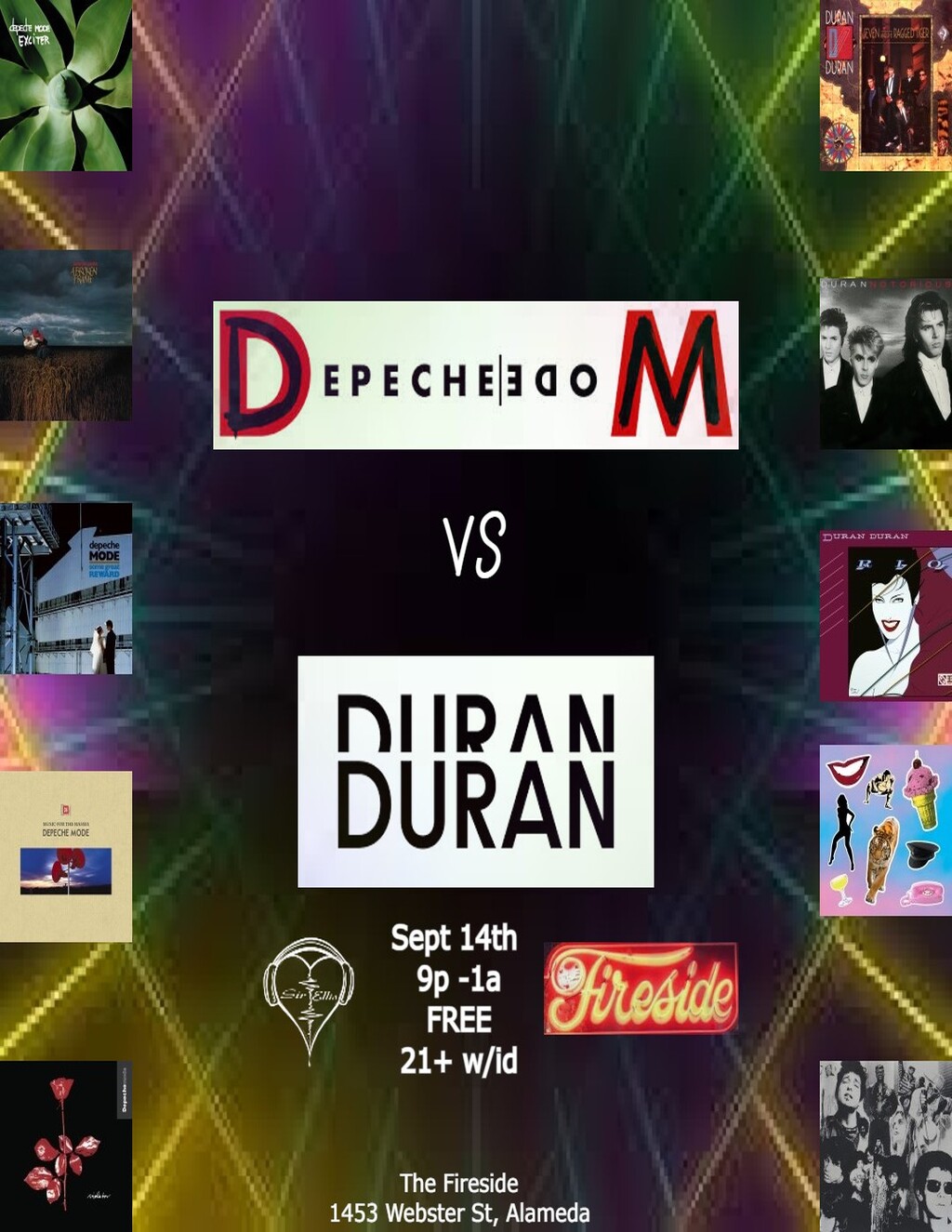 The Fireside Lounge Dance the Night Away with Depeche Mode vs  Duran Duran at The Fireside Lounge  Alameda  promotion flier on Digifli com