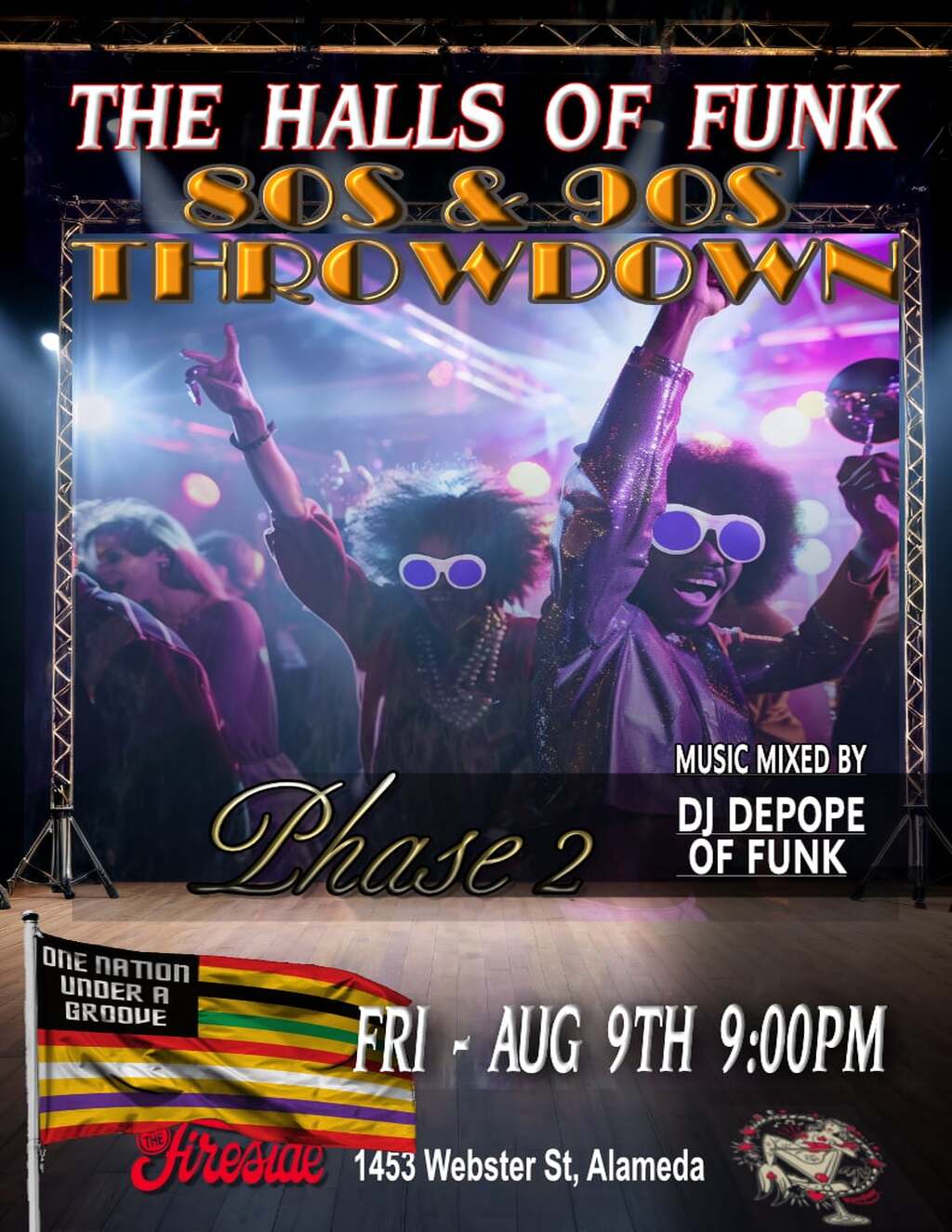 The Fireside Lounge Get Ready for The Halls of Funk  80s   90s Throwdown  promotion flier on Digifli com