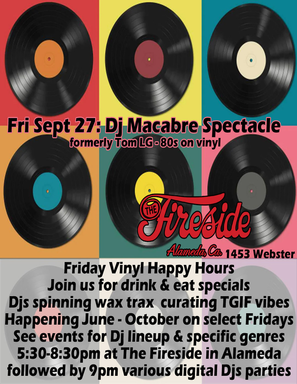 The Fireside Lounge Vinyl Vibes on Webster  DJ Macabre Spectacle at The Fireside Lounge  Alameda  promotion flier on Digifli com