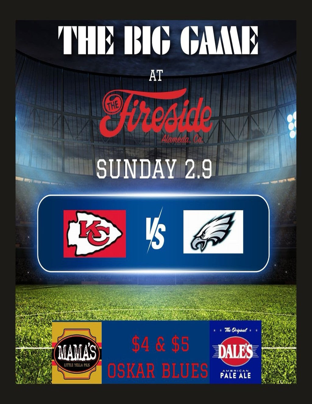 The Fireside Lounge Score Big at The Fireside Lounge  Alameda s Ultimate Game Day Experience  promotion flier on Digifli com