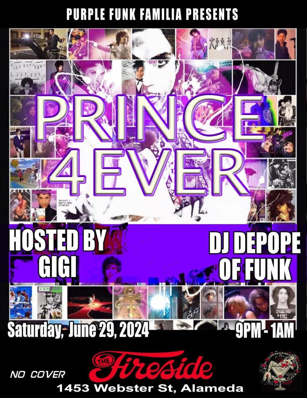 The Fireside Lounge Get Ready for a Funky Night  PRINCE 4EVER at The Fireside Lounge  promotion flier on Digifli com