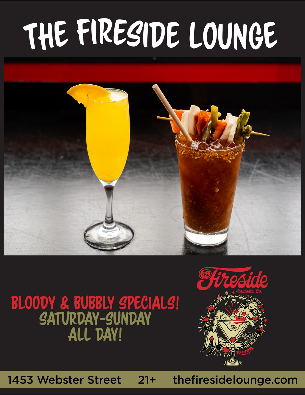 The Fireside Lounge The Fireside Lounge  Bloody   Bubbly Specials All Weekend Long  promotion flier on Digifli com