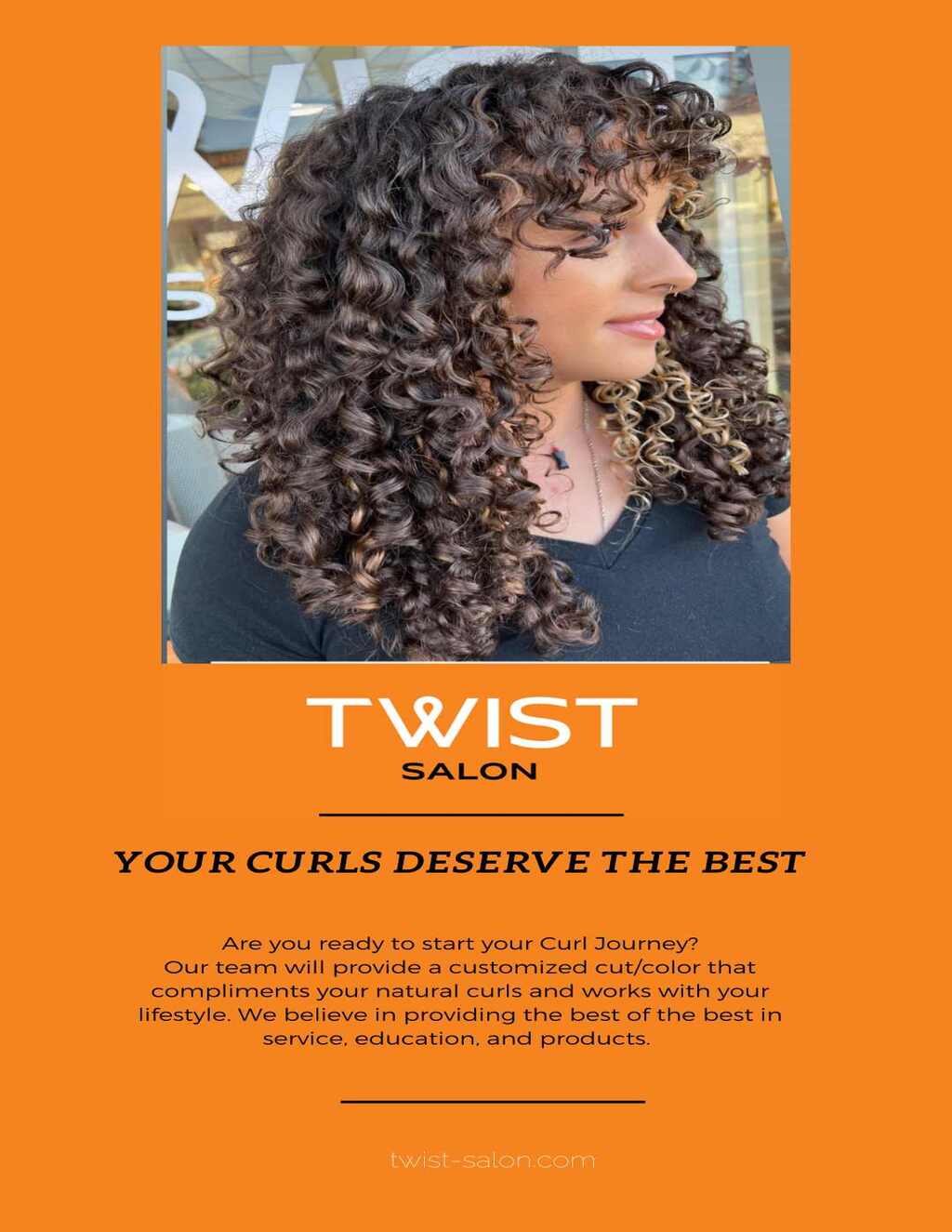 Twist Salon A Curl Journey Begins at TWIST Salon promotion flier on Digifli com