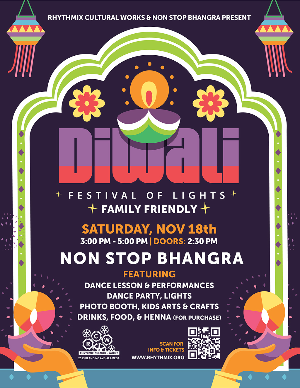 Rhythmix Cultural Works Celebrate the Festival of Lights with Non Stop Bhangra at RhythMix Cultural Works  promotion flier on Digifli com