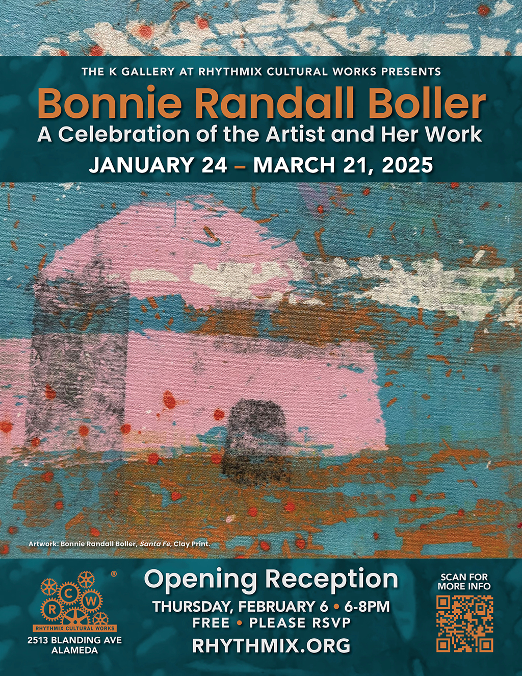 Rhythmix Cultural Works Art Awaits at Rhythmix Cultural Works  A Celebration of Bonnie Randall Boller in Alameda  promotion flier on Digifli com