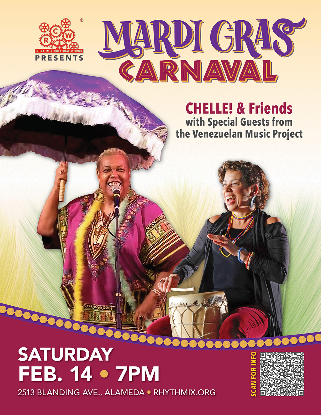 Rhythmix Rhythmix Alameda  Mardi Gras Carnaval with Music and Dance promotion flier on Digifli com