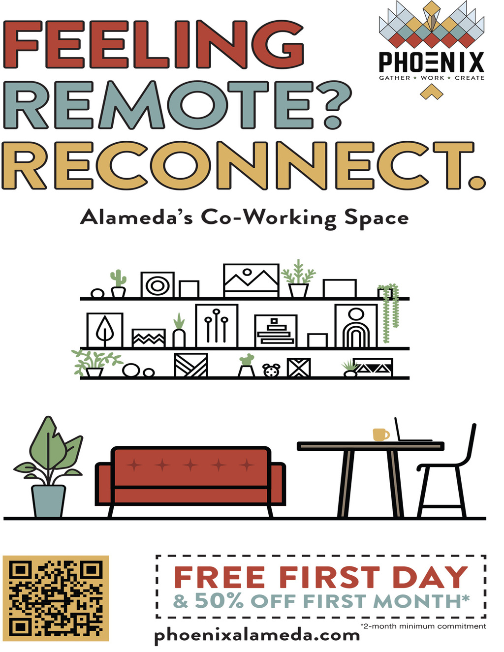 PHOENIX  Feeling the Phoenix Gather   Work to Create Remotely  Reconnect in Alameda s Co Working Space  promotion flier on Digifli com